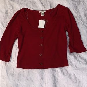 Deep red faux button crop top